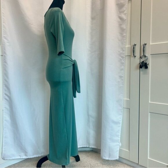 See You Monday dusty mint green ribbed front tie midi dress Sz M NWT - Picture 4 of 12